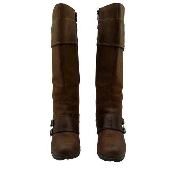 BOC Born Concept Leather Tall Riding Biker Boots Side Zip Buckle Strap Women 7-8 - Picture 5 of 16